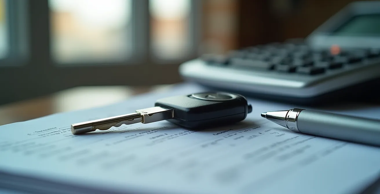 Close-up van autosleutels en documenten op bureau bij erkend sloopbedrijf