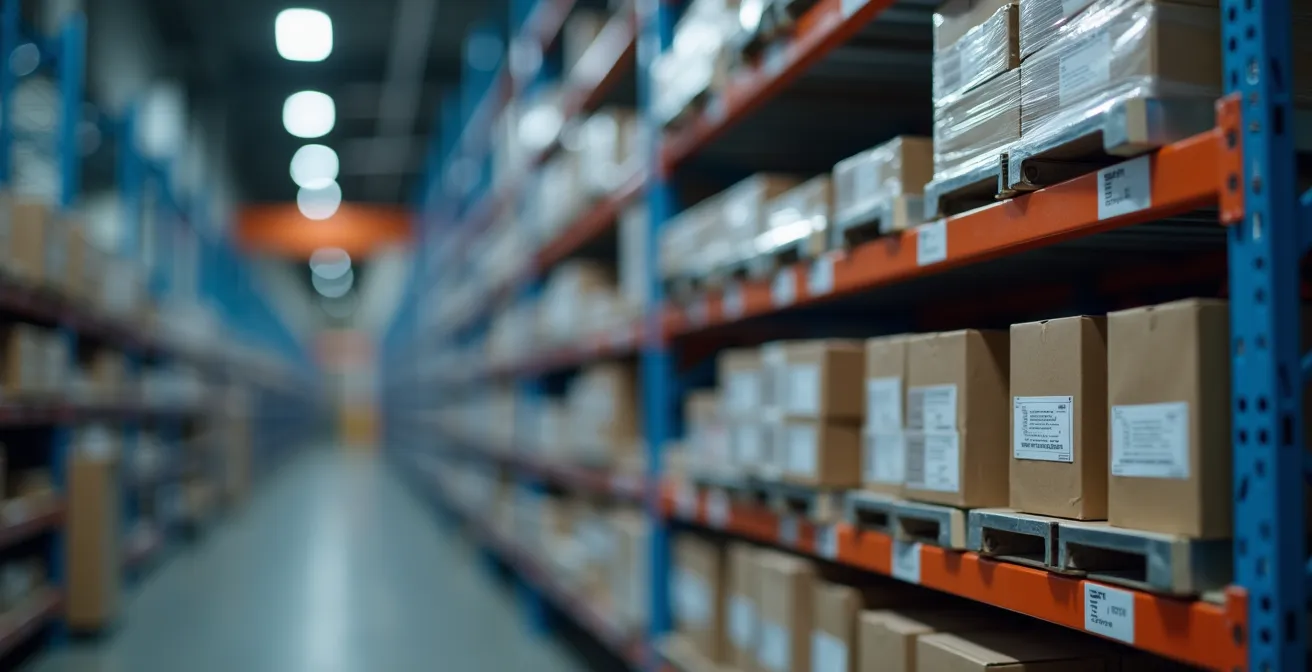Close-up van moderne logistieke micro-hub met geautomatiseerde stellingen