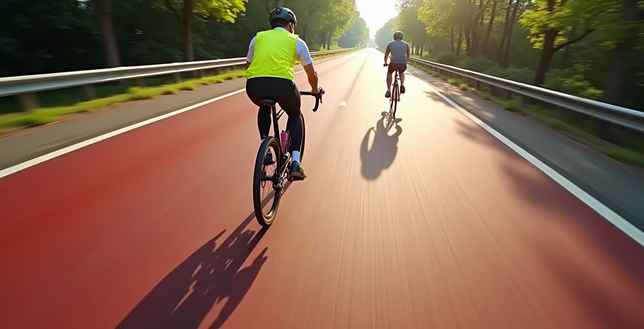 Bovenaanzicht toont veilige inhaalbeweging speed pedelec op fietssnelweg