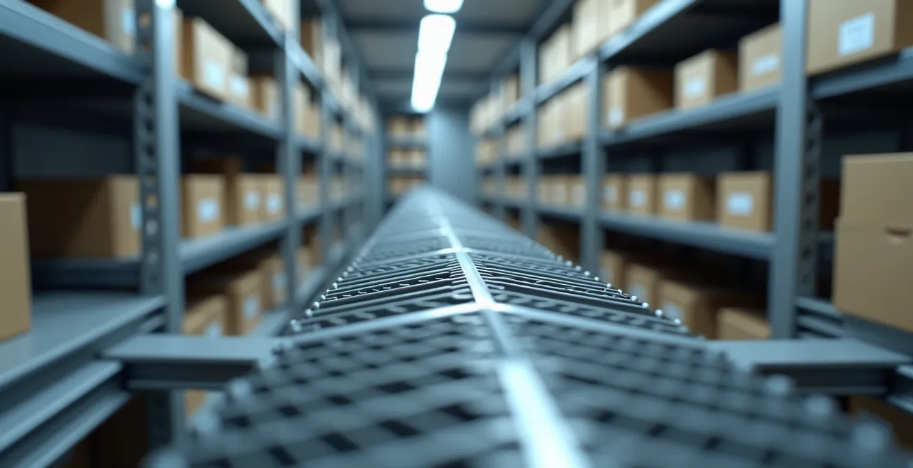 Interieur van een LEV met geoptimaliseerde modulaire stellingen en Eurokratten voor pakketorganisatie