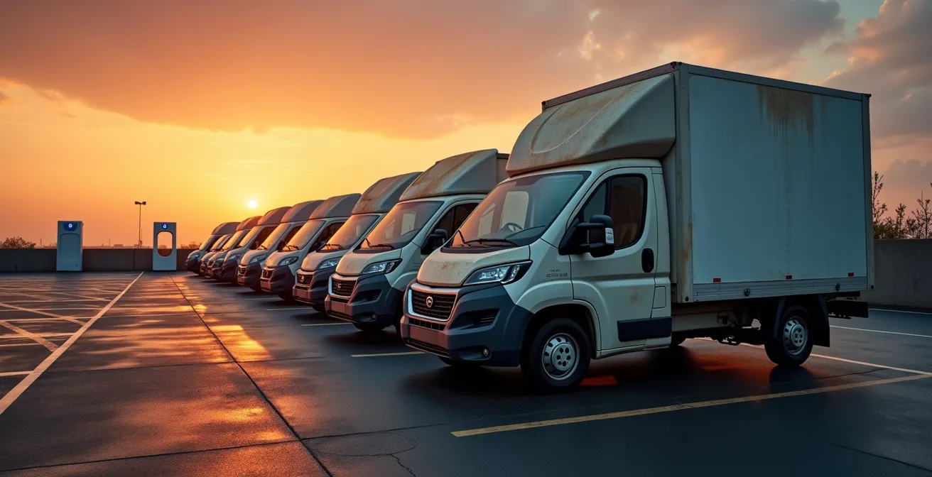 Grafische weergave van prijsstijging elektrische bestelwagens richting 2028