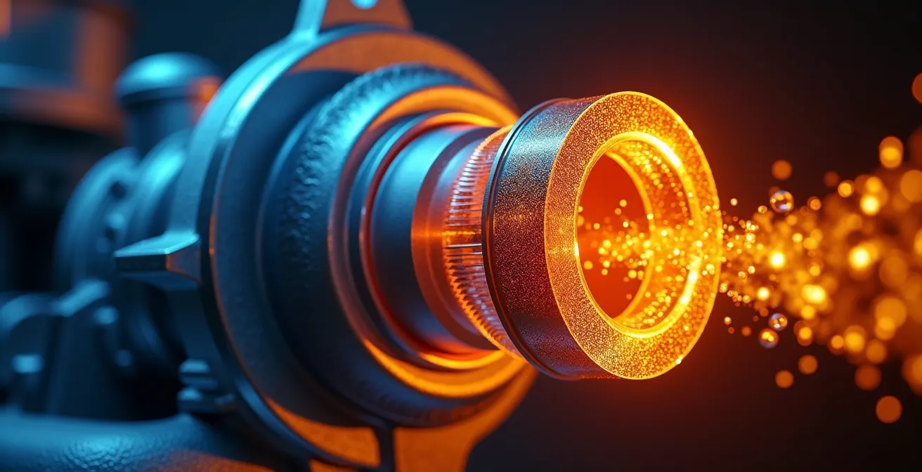 Doorsnede turbomotor met zichtbare oliecirculatie bij hoge temperatuur