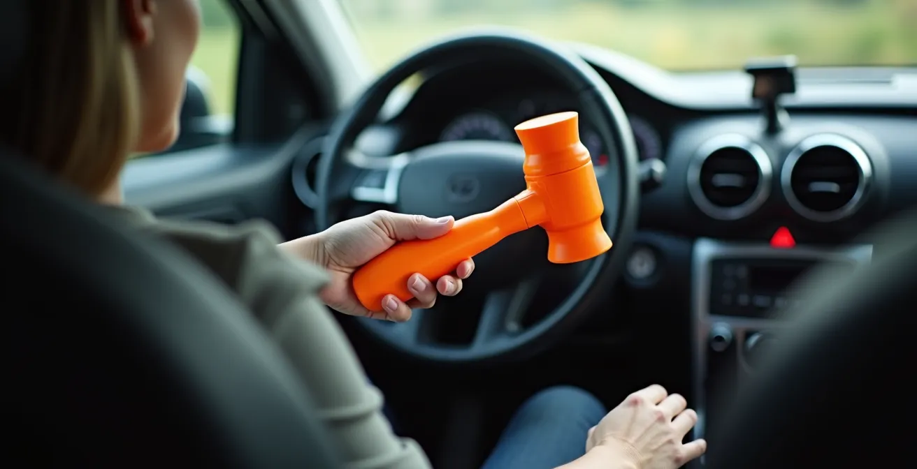 Optimale plaatsing veiligheidshamer in auto-interieur voor noodsituaties