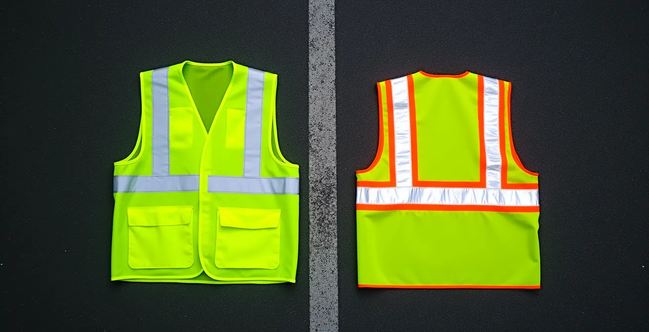 Vergelijking gecertificeerd veiligheidsvest naast goedkoop alternatief