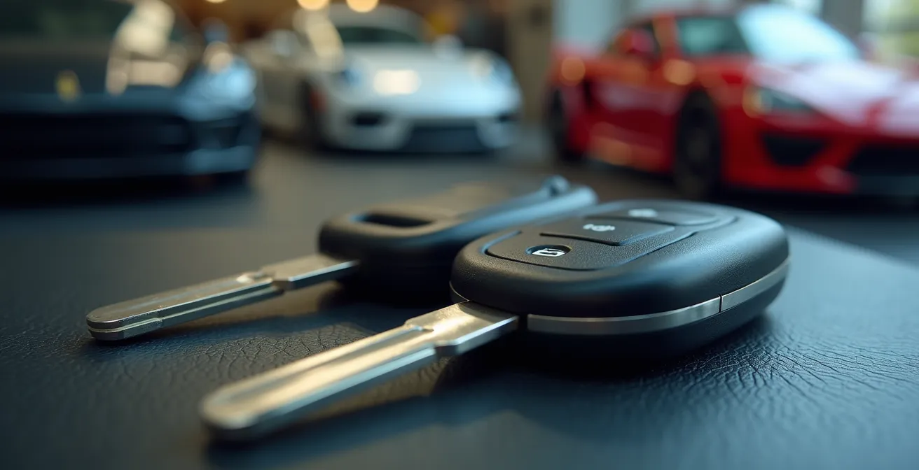 Illustratie van het verschil tussen een luxe autosleutel en een basis sleutel, symbool voor de kwaliteit van vervangend vervoer.